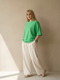 بسته 4 عددی تیشرت باکسی پنبه یکرو لاکرادار آرتمیس رنگ سبز زمردی